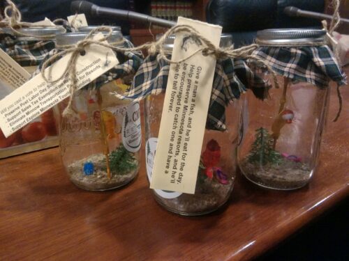 beach in a jar gimmick leave-behind for MN legislators from CMR