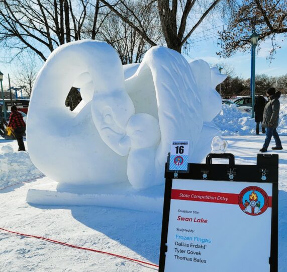 Swan Lake Resort & Campground - snow sculpture of mama swan